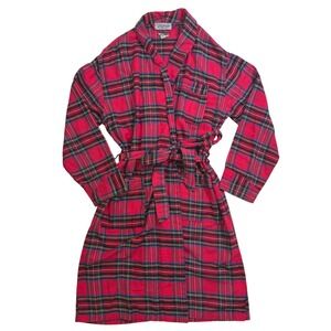 VTG 1960's St. Moritz Robe Small Red Plaid Cotton Flannel Tartan Belted Romania